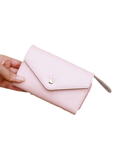 Buy Women PU Leather Zipper Wallet Multi-layer Coin Purse (Pink) in UAE