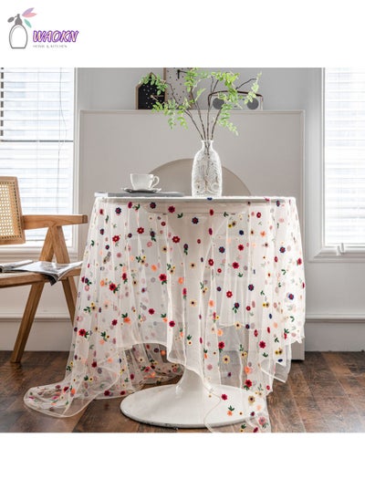 Buy Tablecloth, Embroidered Lace End Table Dustproof Cover, Colorful Flowers in Saudi Arabia