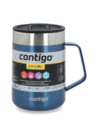 Buy Stainless Steel Insulated Thermal Mug with Splash-Proof Lid and Handle Blue and Silver 420ml 2174675 in Saudi Arabia