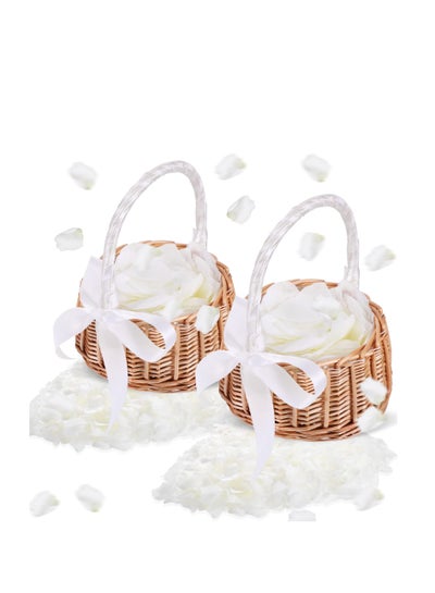 Buy 2 Pcs Wedding Flower Girl Basket, with 2000 Pcs Artificial Silk Rose Petals, Wicker Rattan Flower Basket Petals for Weddings Party Home Decoration Photo Props in UAE