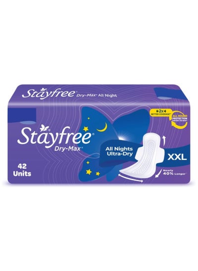 اشتري Stayfree All Night XL Dry Max Cover Sanitary Napkins - 42 Pads (Super Saver Pack) في الامارات