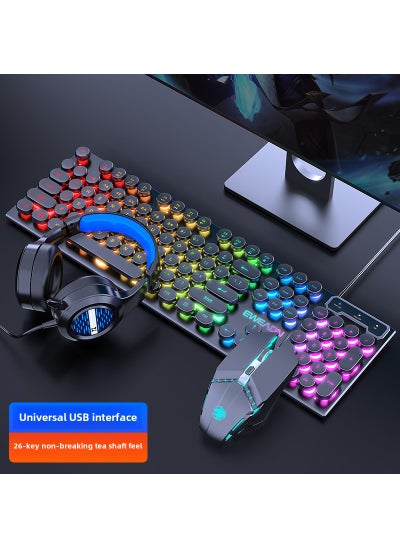 اشتري Vintage Punk Keyboard  Mouse for Gaming and Office Black Rainbow Light Punk Edition + Gaming Mouse + Gaming Headset في السعودية