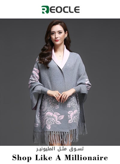 Buy Women's Shawl Warm Double Sided Scarf Shawl Wrap Cape Sweater Knitting Cardigan Winter Soft Shawl Wrap with Tassel in Saudi Arabia