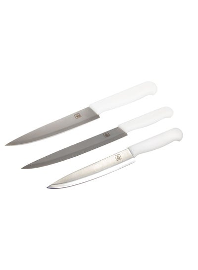 اشتري مجموعة سكين الشيف 3 قطع مع شفرة شارب من الفولاذ المقاوم للصدأ تصميم متين ، تقطيع ، تشريح ،  ونحت للمنزل / المطعم ، مقابض من مادة البولي بروبيلين آمنة للغسل في غسالة الأطباق-6 و 7 و 8 انش في السعودية