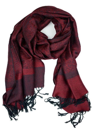 Buy Plum Feathers Tapestry Ethnic Paisley Pattern Pashmina Scarf (Wine Red) in UAE