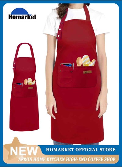 Buy Chef Apron for Women Men , Adjustable Kitchen Chef Apron,BBQ Restaurant Apron with 2 Pocket for Cooking Baking Gardening（Red） in UAE