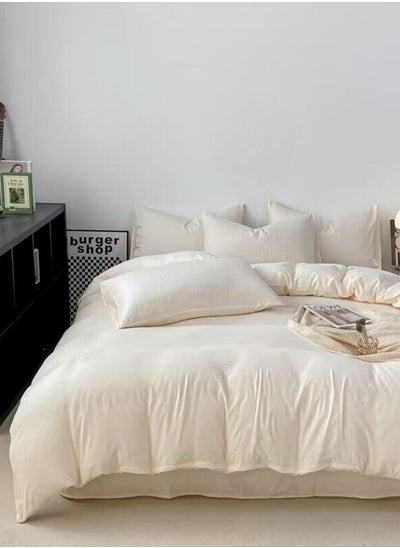 اشتري Queen size 6 piece bedding set without filling, washable cotton milky white color. في الامارات