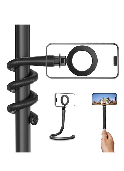 Buy Magnetic Flexible Phone Mount Clamp, Tripod Stand Stick Pole, Adjustable Gooseneck Tripod, Phone Holder Attach Stand Accessories Arm Mount, for Phones, Stroller Treadmill Tube Bike Motorcycle, Black in Saudi Arabia