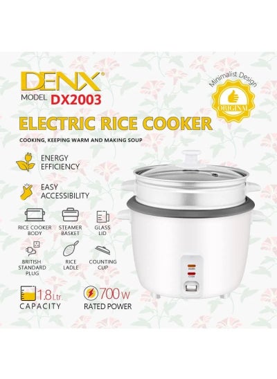 Buy DENX Smart Electric Rice Cooker | Rice Steamer 1.8L 700W DX2003 in Saudi Arabia