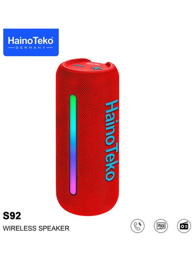 Buy Haino Teko Germany S92 Portable Wireless Speaker With High Bass Sound Quality Multi Functional Button Cotrol and LED Light Red in UAE