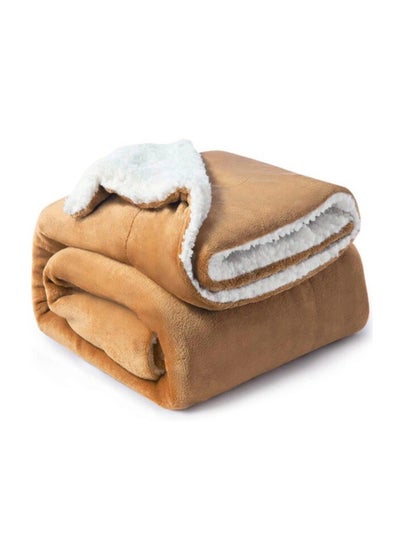 Buy Reversible Soft Sherpa Bed Blanket Throw Blanket King Size Golden Beige 220x240 cm in UAE