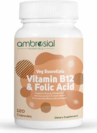 Buy Vitamin B12 1000 Mcg + 500 Mcg Folic Acid Reduction Of Tiredness And Fatigue B12 Supplement Pack Of 1-120 Capsules in UAE