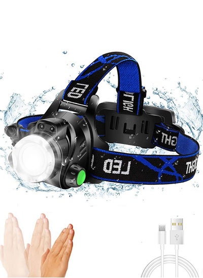 Buy Super Bright Headlamp, USB Rechargeable Led Head Lamp, IPX4 Zoomable Waterproof Headlight with 3 Modes and Adjustable Headband for Camping, Hiking, Outdoors, Hunting, Running in Saudi Arabia