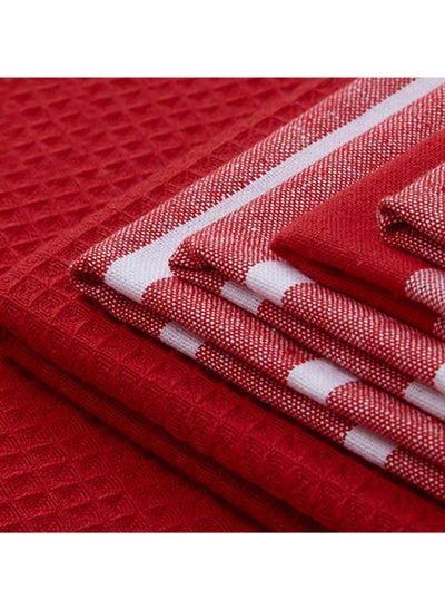 Buy Orchard Heavy Waffle Kitchen Towel (50 x 70 Cm)Multicheck - Red & White (Set of 6) in UAE