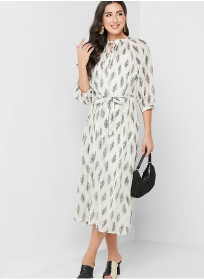 Buy Leaf Print Tie Detail Dress in UAE