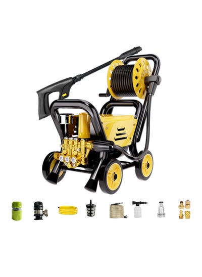 Buy 2000W High Pressure Washer, Electric Pressure Washer for Car, Home,Garden, Fast Moving with 4PCS Wheels and Tigger Washing Gun,10 Meter Hose and Soap Dispenser, Color Yellow in Saudi Arabia