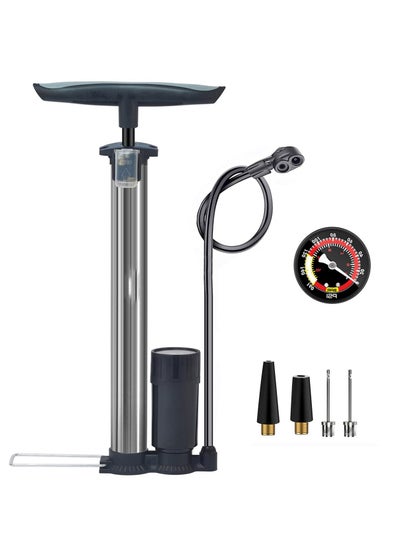 اشتري Bike Pump Portable, Ball Pump Inflator Bicycle Floor Pump with high Pressure Buffer Easiest use with Both Presta and Schrader Bicycle Pump Valves-160Psi Max في الامارات