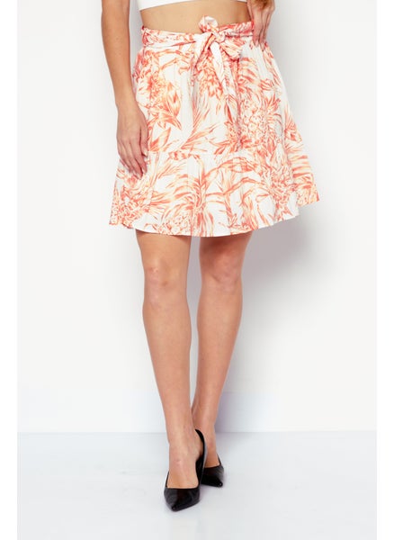 Buy Women Allover Printed Belted Mini Skirt, Orange Combo in UAE