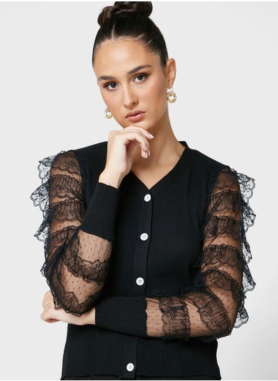 Buy Lace Sleeve Detail Cardigan in UAE