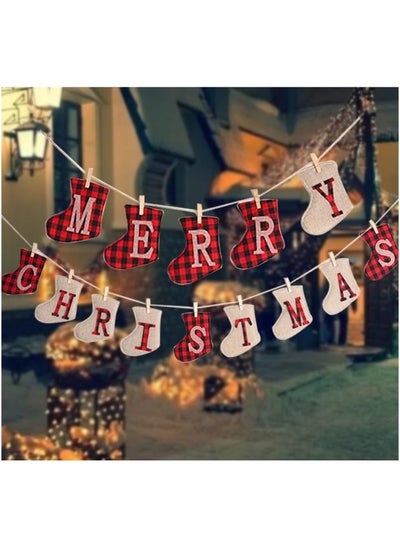 Buy Merry Christmas Burlap Banner Christmas Tree Shaped Christmas Decoration Outdoor Indoor Hanging Decor Rustic Xmas Decorations in UAE