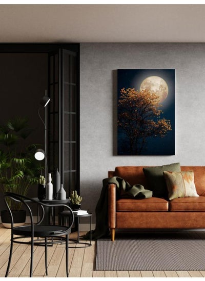 Buy Full Moon Wall Art Night Sky Canvas Moon Retro with orange bolssom 60x40 in Egypt