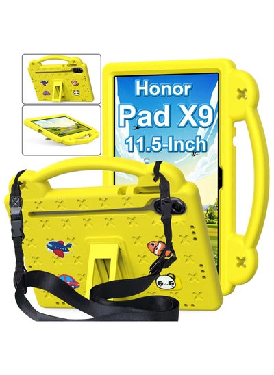 اشتري حافظة متوافقة مع جهاز Honor Pad X9 مقاس 11.5 بوصة، إكسسوارات DIY للأطفال، حافظة مقاومة للصدمات مع [حامل قلم رصاص] [حزام كتف] [حامل مقبض]، أصفر في السعودية