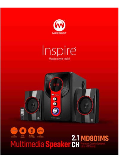 Buy 4-Piece Bluetooth Multimedia Speaker Set MD801MS Black/Red in Saudi Arabia