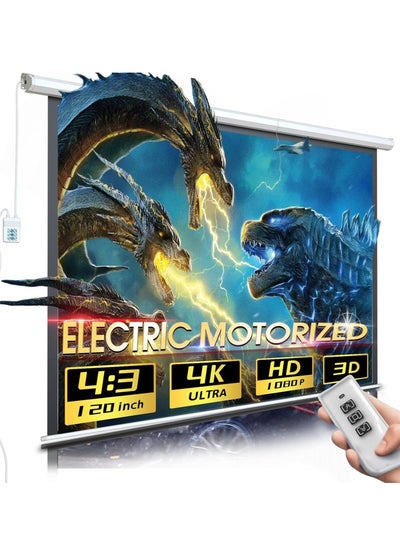 Buy 120 Inch 4:3  Wall Mount Electric Projector Screen - Motorized Projection Curtain with Remote Control For Business/School/Office/Meeting in Saudi Arabia