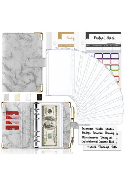 اشتري Budget Binder, Cash Envelopes for Budgeting, Money Organizer for Cash, 12Pcs Budget Binder with Cash Envelopes, Marble 6-Ring Money Saving Binder (Marble-Grey) في الامارات