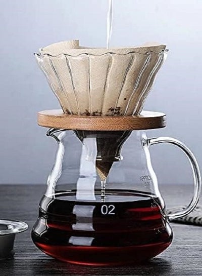 Buy Pour Over Coffee Maker Set,Coffee Pot Manual Glass Coffee Filter with Dripper,600ML in UAE