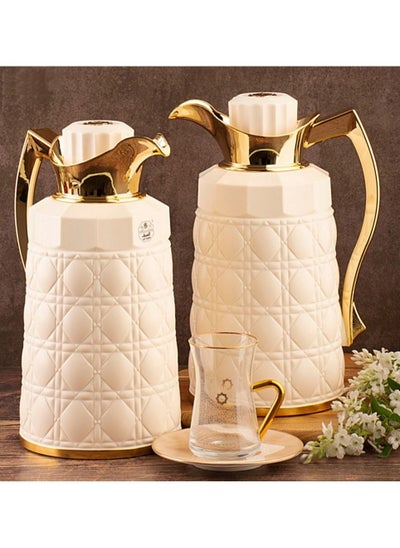 Buy Hazal thermos set from Al-Saif for tea and coffee, pearl/gold in Saudi Arabia