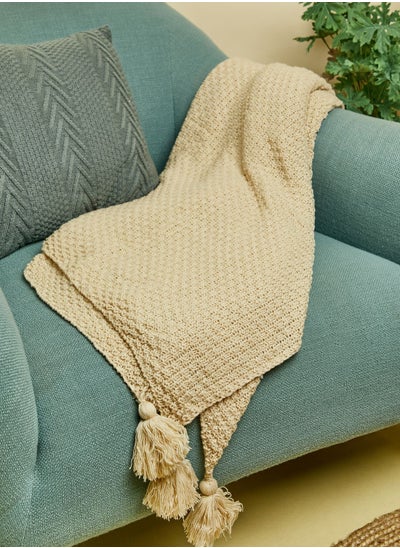 Buy Beige Knitted Tassel Blanket 130X170Cm in UAE