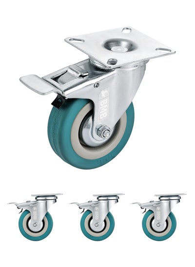 Buy 4-Piece Grey Rubber Caster - Plate - Swivel with Brake / 75mm in Saudi Arabia