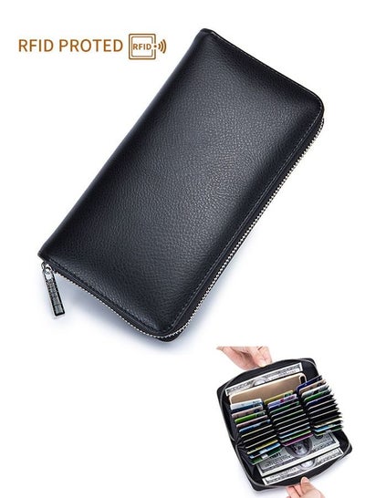 Buy RFID Leather Zipper Wallet Black in Saudi Arabia