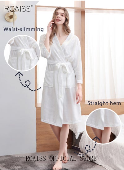 اشتري Women and Men Waffle Kimono Bathrobe Cotton Sleepwear Spa Robe Nightwear Nightgown Women Water Bathrobe Bridesmaid Robes Unisex Dressing Gown Autumn Robe في السعودية