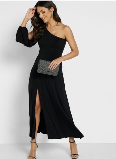 Buy One Shoulder Slit Sleeve Dress in UAE