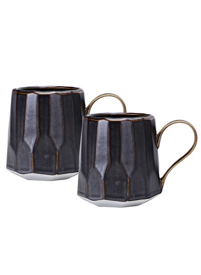 اشتري Set of 2 Handmade 260ml Ceramic Coffee Mug Cups with Large Handle for Coffee and Tea في الامارات