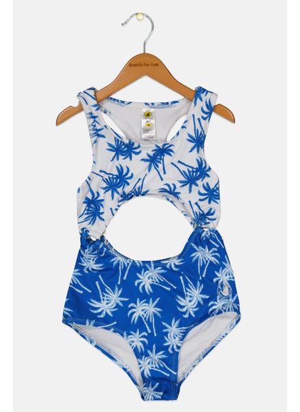 Buy Kids Girl Allover Print One-Piece Swimwear, Blue/White in UAE