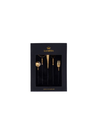 Buy 20 Pieces Cutlery Set  Gold And Black Modern Shape in Saudi Arabia