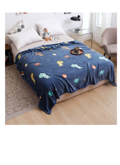 Buy LUNA HOME Fleece Blanket 200*230cm Super Soft Throw Dino Design, Blue Color. in UAE