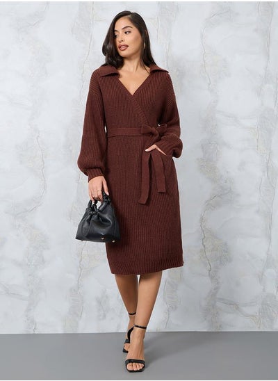 Buy Fuzzy Sweater Midi Dress with Tie Belt in Saudi Arabia