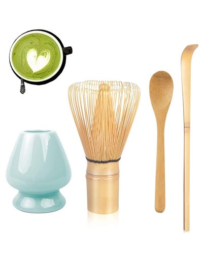 اشتري Matcha Whisk Set - Matcha Whisk (Chasen), Traditional Scoop (Chashaku), Tea Spoon, Whisk Holder - The Perfect Bamboo Matcha Kit to Prepare a Traditional Cup of Japanese Matcha Tea (Blue) في الامارات