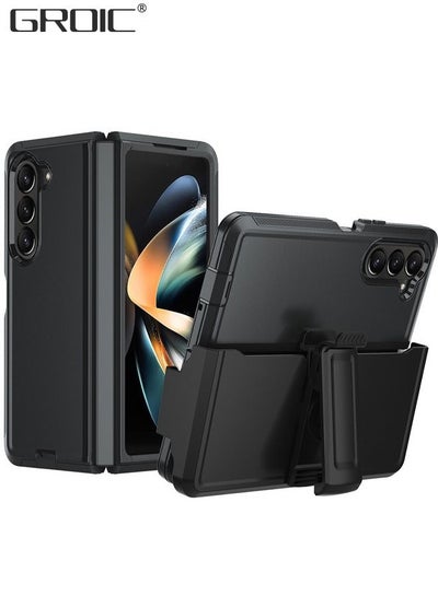 اشتري Samsung Galaxy Z Fold 5 Black Case Built-in Screen Protector & Kickstand, Thin Silkly PC & Anti-Slip TPU Bumper Shockproof Matte Cover في الامارات