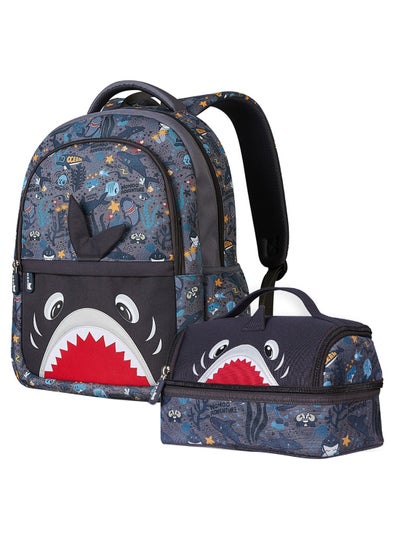 اشتري Kids 16 Inch School Bag With Lunch Bag Combo Shark - Grey في السعودية