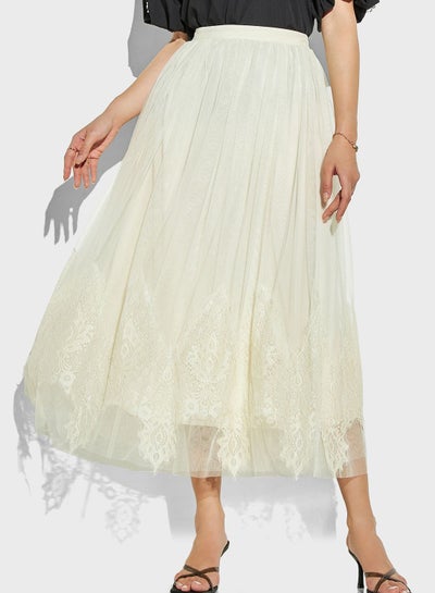 Buy High Waist Lace Detail Skirt in UAE