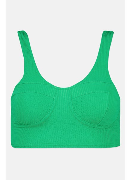 Buy Women Non Padded Crinkle Longline Bikini Top, Green in UAE