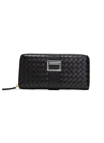 Buy Casual Woven leather Pattern Long Wallet Card Holder Money Bag for Dating and Commute 19.5*10*2.5cm in Saudi Arabia