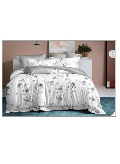 Buy 6-Pieces Glace Cotton Printed Fancy Comforters Set Fixed duvet, fitted bedsheets and pillowcase King Size F48 in UAE