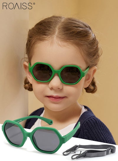 Buy Hexagon Polarized Sunglasses for Babies, UV400 Protection Cute Beach Holiday Sun Glasses with Lightweight Flexible TPEE Frame and Elastic Strap for Boys Girls Age 0-3, Cactus Green in UAE