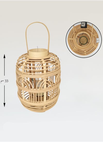 Buy Wooden bamboo lantern and candle holder , 34 cm in Saudi Arabia